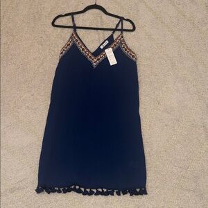 Cupshe Navy Embroidered Tassel Hem Dress – Size Small – NWT